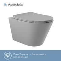 Aqueduto CONE Tornado Унитаз подвесной 525*360 безободковый, Tornado, сиденье с микролифтом, серый матовый