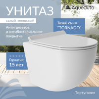 Aqueudto OVO Tornado S Унитаз подвесной 480*360 безободковый, Tornado, сиденье с микролифтом, белый глянцевый