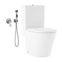 Унитаз-компакт напольный Lavinia Boho Biore 21060003 горизонтальный выпуск двойной смыв, комплект смеситель с гигиеническим душем