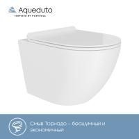 Aqueduto OVO Tornado Daily Унитаз подвесной 490*360 безободковый, Tornado, сиденье c микролифтом, белый глянцевый