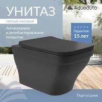 Aqueduto ESTETA Унитаз подвесной 520*370 безободковый, сиденье с микролифтом, черный матовый