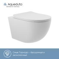 Aqueduto OVO Tornado Унитаз подвесной 525*360 безободковый, Tornado, сиденье с микролифтом, белый матовый