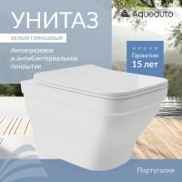 Aqueduto ESTETA Унитаз подвесной 520*370 безободковый, сиденье с микролифтом, белый глянцевый