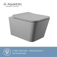 Aqueduto MACIO Tornado Унитаз подвесной 520*370 безободковый, Tornado, сиденье с микролифтом, серый матовый