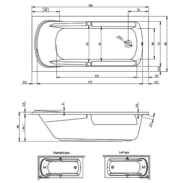 Акриловая ванна с усиленным каркасом и сифоном Riho Future XL 190x90 BC3200500000000