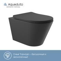 Aqueduto CONE Tornado Унитаз подвесной 525*360 безободковый, Tornado, сиденье с микролифтом, черный матовый