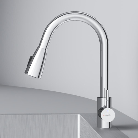 F85B07500 X-Joy S, Смеситель для кухни AM.PM с вытягивающимся изливом, хром