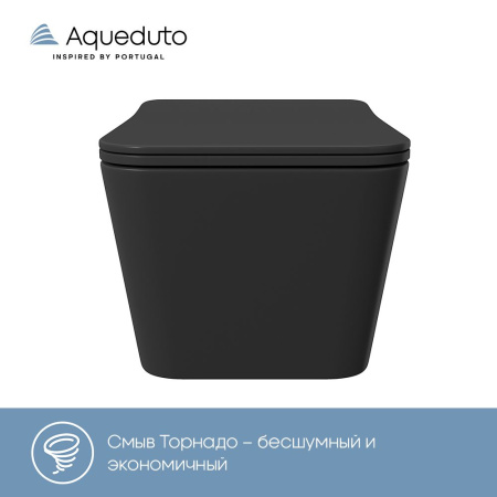 Aqueduto MACIO Tornado Унитаз подвесной 520*370 безободковый, Tornado, сиденье с микролифтом, черный матовый