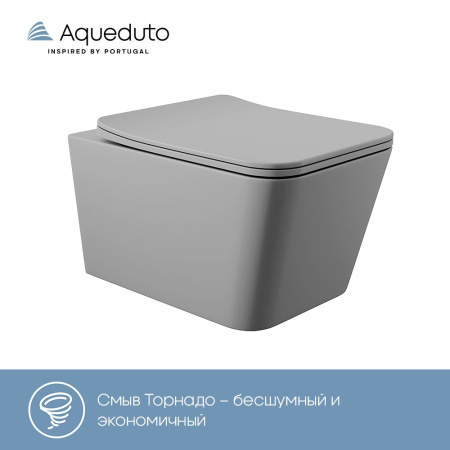 Aqueduto MACIO Tornado Унитаз подвесной 520*370 безободковый, Tornado, сиденье с микролифтом, серый матовый