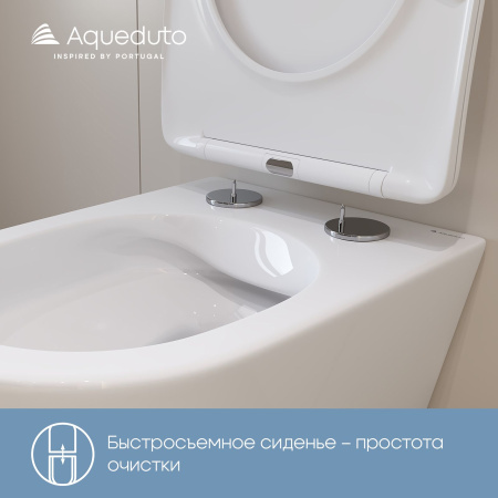 Aqueduto OVO Унитаз подвесной 525*360 безободковый, сиденье c микролифтом, белый глянцевый