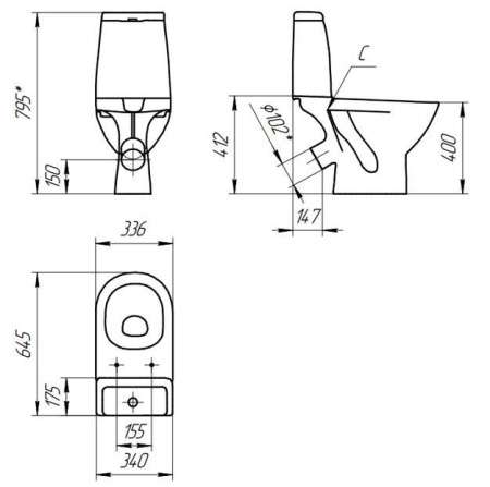 Унитаз-компакт Cersanit GRANTA 031 3/6 DPL EO, S-KO-GRA031-3/6-DL-n-w