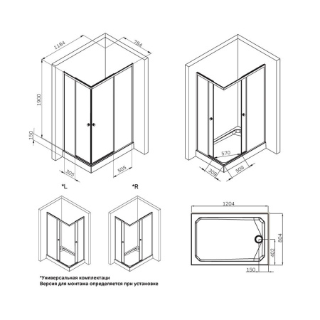 W94G-403-12080-BТ Душевое ограждение AM.PM X-Joy Square Slide 120х80, черный, прозрачное