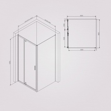 W90G-404-090MT Душевое ограждение AM.PM Gem Sqare Pivot 90x90 стекло прозрачное, профиль матовый хром