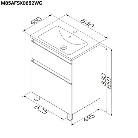 M85AFSX0652WG X-Joy База под раковину AM.PM, напольная, 65 см, 2 ящика, белый глянец