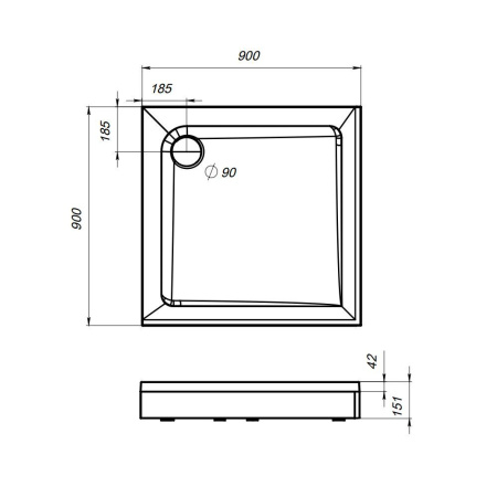 W90T-403-090W Gem Душевой поддон AM.PM квадратный, 90х90 с сифоном, белый