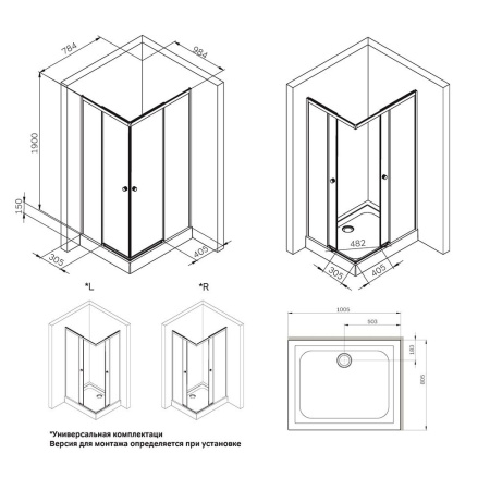 W94G-403-10080-MТ Душевое ограждение AM.PM X-Joy Square Slide 100х80, мат хром, прозрачное
