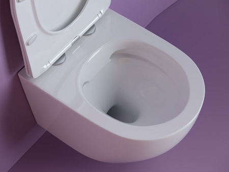 Подвесной унитаз Ceramicanova Uno Rimless, глубокий смыв, с крепежом для полностью скрытого монтажа,  ультратонким сидением из дюропласта и крышкой с функцией плавного закрытия, цвет белый CN11001