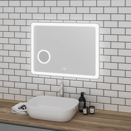 Зеркало Grossman LEO 1610080 (1000x800x45) LED с сенсорным выключателем, гравировкой, подогревом и увеличительным стеклом