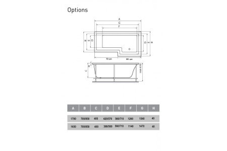 Ванна акриловая правосторонняя Vayer Options Гл000023295, 165x85
