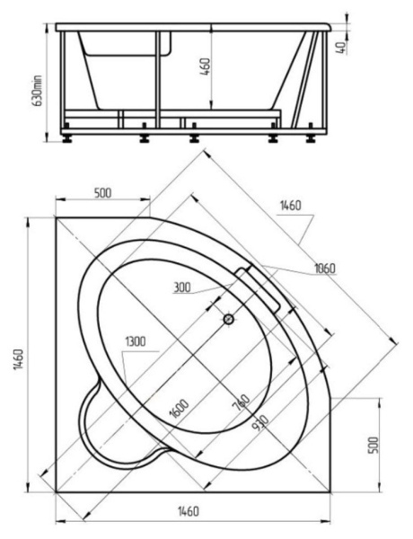 Акриловая ванна Aquatek Калипсо 145x145 KAL146-0000005 с гидромассажем