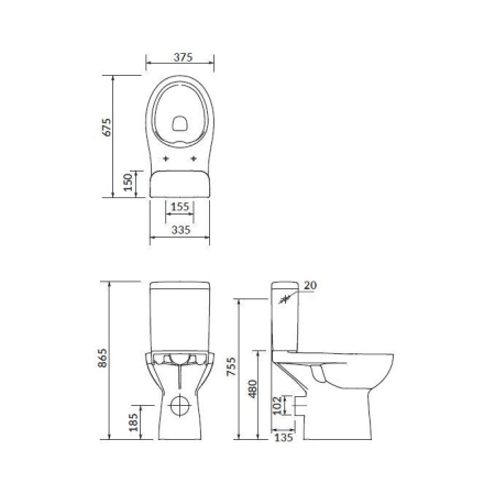 Унитаз-компакт Cersanit ETIUDA Clean On 010 3/6 без сиденья, P-KO-ETI010-3/6-COn