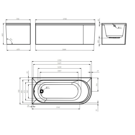 W94A-170L70W-ARP X-joy Комплект Ванна акриловая AM.PM угловая левосторонняя 170x70 см c каркасом, панелью
