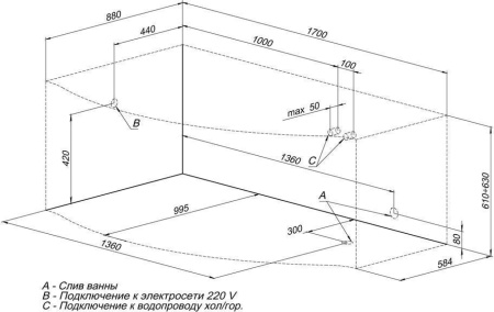Акриловая ванна Aquanet Palma 170x90/60 L (с каркасом)