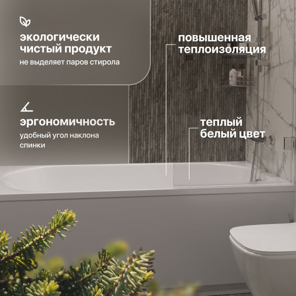 Акриловая ванна STWORKI Нюборг 170x75 см, пристенная, белая, с каркасом