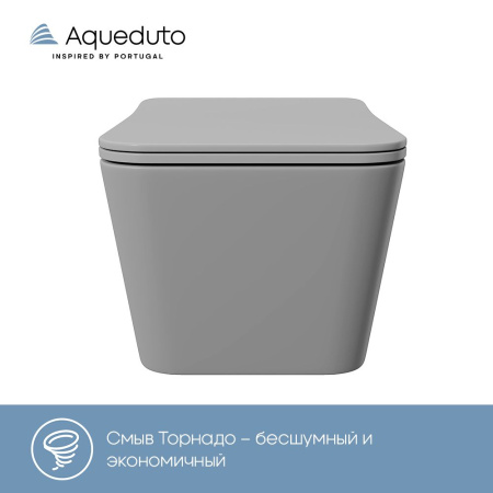 Aqueduto MACIO Tornado Унитаз подвесной 520*370 безободковый, Tornado, сиденье с микролифтом, серый матовый