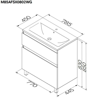M85AFSX0802WG X-Joy База под раковину AM.PM, напольная, 80 см, 2 ящика, белый глянец