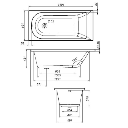 W72A-150-070W-A2 Ванна акриловая AM.PM spirit 150x70, без слива/перелива