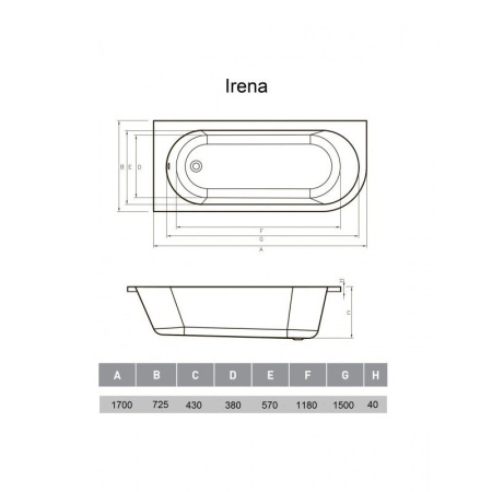 Ванна акриловая левосторонняя Vayer Irena Гл000026131, 170х72