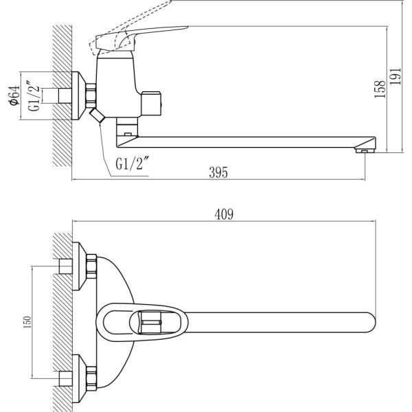 Смеситель для ванны Savol S-T2204, хром