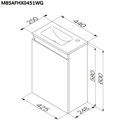 M85AFHX0451WG X-Joy База под раковину AM.PM, подвесная, 45 см, 1 дверца, белый глянец