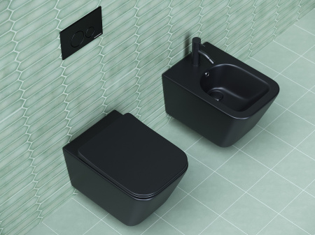 Подвесной унитаз Ceramicanova Metric Rimless, глубокий смыв, с крепежом для полностью скрытого монтажа, ультра тонким с сидением и крышкой с функцией плавного закрытия, дюропласт CN3007MB