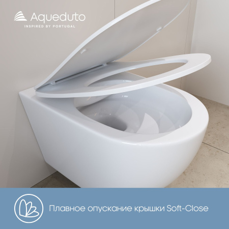 Aqueduto OVO Унитаз подвесной 525*360 безободковый, сиденье c микролифтом, белый глянцевый