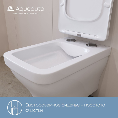 Aqueduto ESTETA Унитаз подвесной 520*370 безободковый, сиденье с микролифтом, белый глянцевый