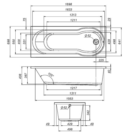 W88A-170-070W-A X-Joy, Ванна акриловая AM.PM A0 170x70 см, шт