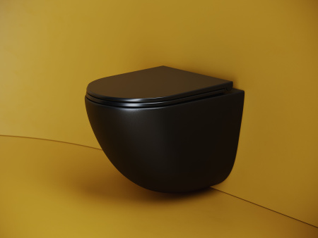 Подвесной унитаз Ceramicanova Vogue Торнадо безободковый, с ультратонким сиденьем с микролифтом и функцией быстрого снятия, с креплением скрытого монтажа,цвет черный матовый CN4008TMB