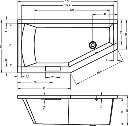 Акриловая ванна Riho Geta 170x90 R BA8800500000000