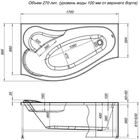 Акриловая ванна Aquanet Palma 170x90/60 L (с каркасом)