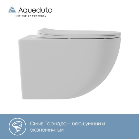 Aqueduto OVO Tornado Унитаз подвесной 525*360 безободковый, Tornado, сиденье с микролифтом, белый матовый
