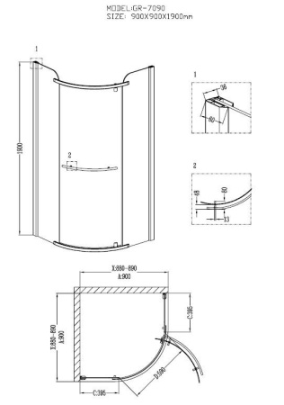 Душевое ограждение Grossman GR-7090 Classic 90*90*190 полукруг, дверь распашная