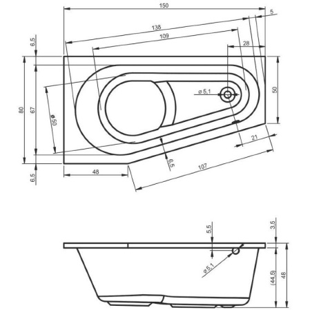 Акриловая ванна Riho Delta 150x80 L Plug&Play BD4100500000000