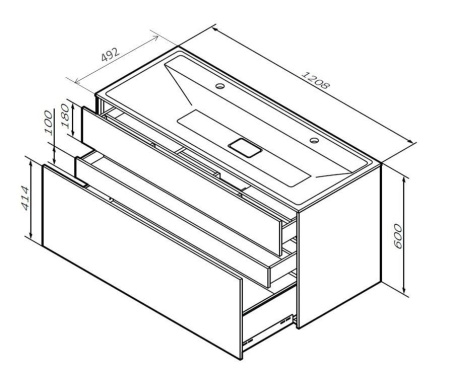 M50AFHX1203GM Inspire V2.0 База под раковину AM.PM, подвесная, 120 см, 3 ящика, push-to-open, графит матовый