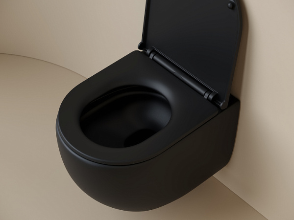 Подвесной унитаз Ceramicanova UP безободковый, смыв Торнадо, с крепежом для полностью скрытого монтажа, ультратонким сидением с функцией быстрого снятия и крышкой с функцией плавного закрытия, цвет черный матовый CN4007MB