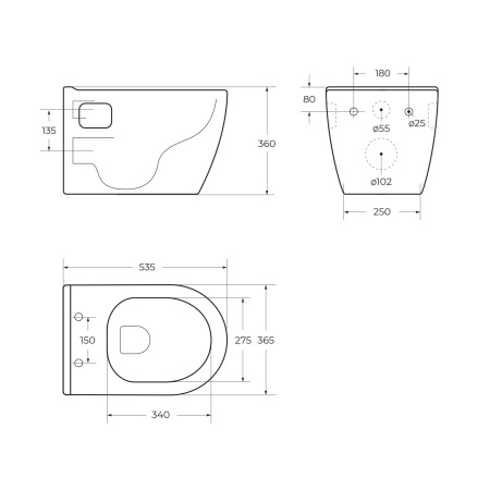 LOTO Чаша унитаза подвесного c креплением и сиденьем дюропласт soft close BB070CHR/SC
