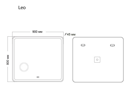 Зеркало Grossman LEO 169080 (900x800x45) LED с сенсорным выключателем, гравировкой, подогревом и увеличительным стеклом