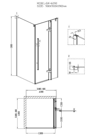 Душевое ограждение Grossman GR-6090 Style 90*90*190 квадрат, дверь распашная