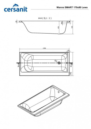 Акриловая ванна с каркасом Cersanit SMART 170x80 левая 63350 + K-RW-SMART*170n